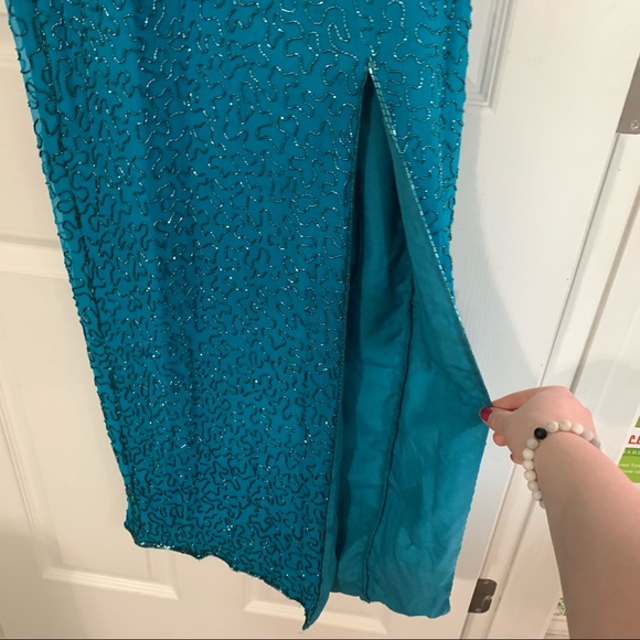 GRACE ORIGINALS Vintage Beaded Silk Gown Blue XS - Picture 6 of 16